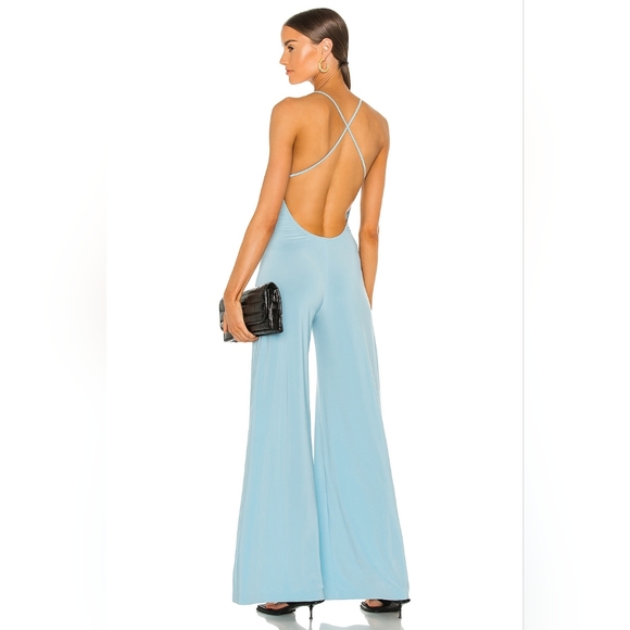 NWT Norma Kamali x REVOLVE Low Back Slip Jumpsuit in Powder Blue Size M - Picture 2 of 13